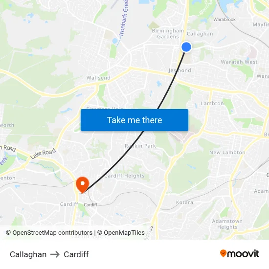 Callaghan to Cardiff map