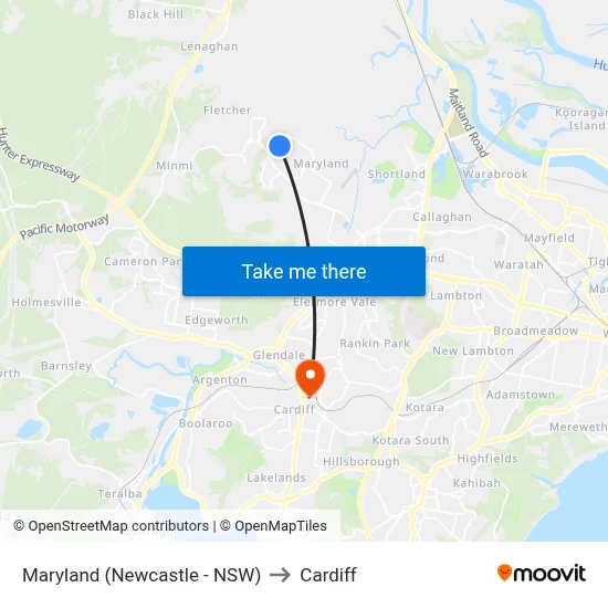 Maryland (Newcastle - NSW) to Cardiff map