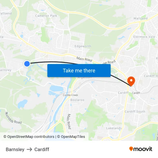 Barnsley to Cardiff map