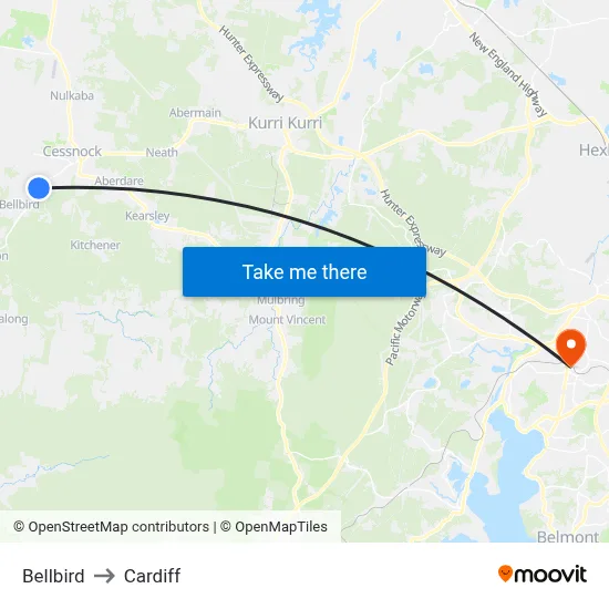Bellbird to Cardiff map