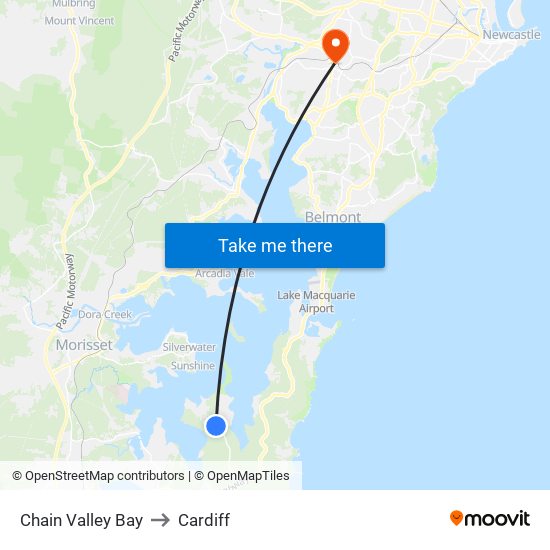 Chain Valley Bay to Cardiff map