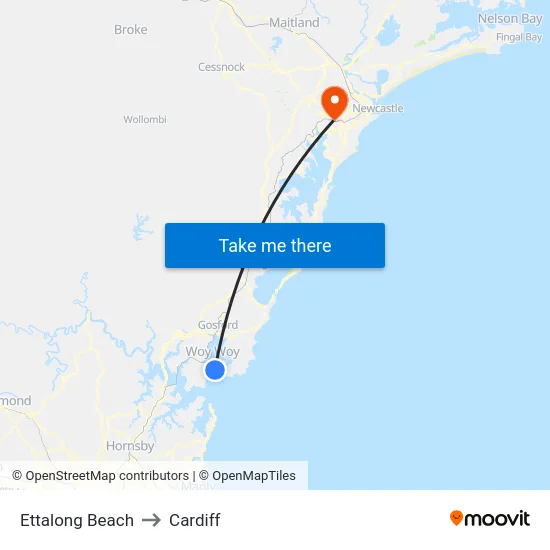 Ettalong Beach to Cardiff map