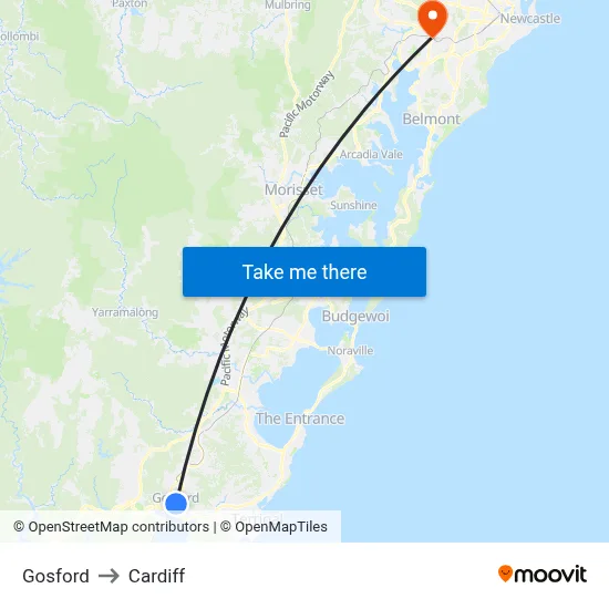 Gosford to Cardiff map