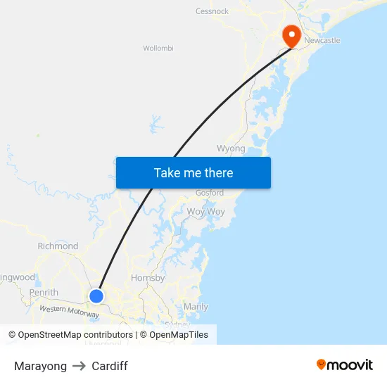 Marayong to Cardiff map