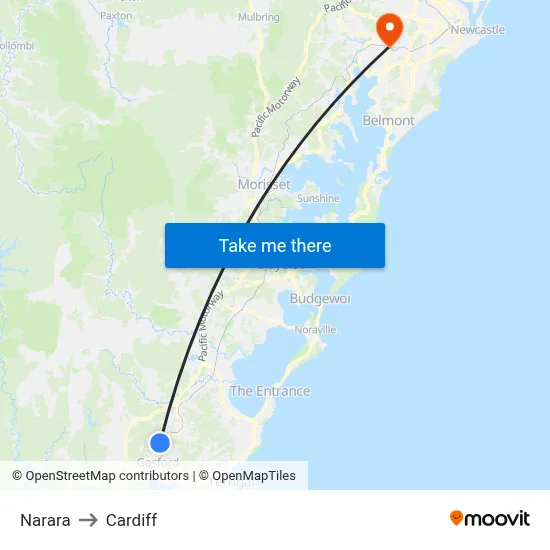 Narara to Cardiff map