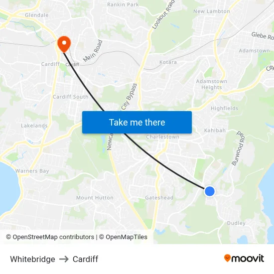 Whitebridge to Cardiff map