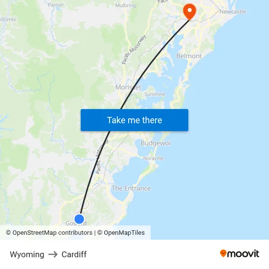Wyoming to Cardiff map