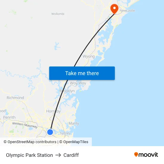 Olympic Park Station to Cardiff map