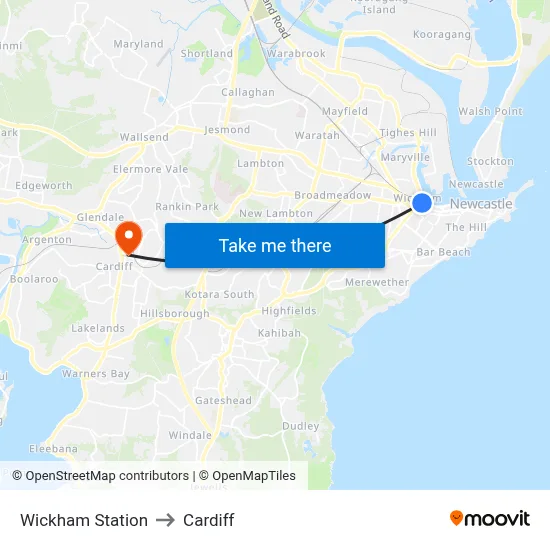 Wickham Station to Cardiff map