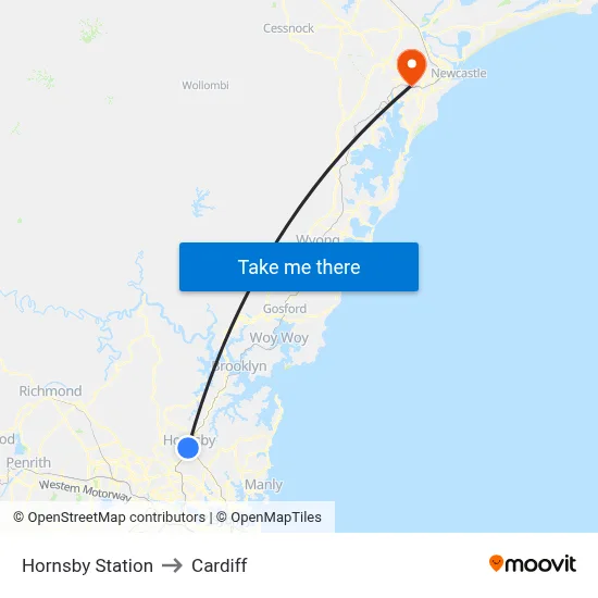 Hornsby Station to Cardiff map