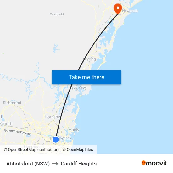Abbotsford (NSW) to Cardiff Heights map