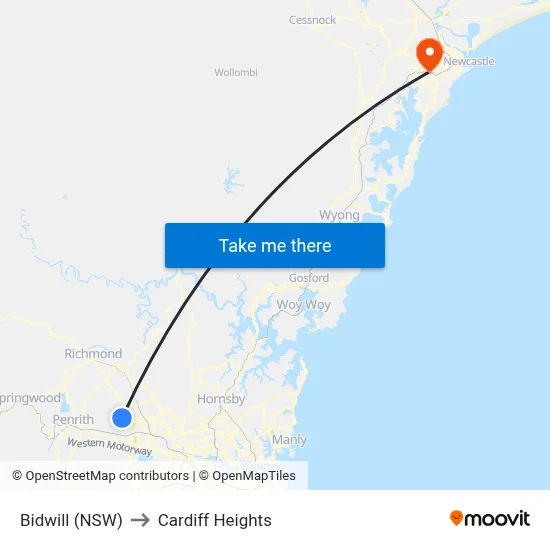 Bidwill (NSW) to Cardiff Heights map