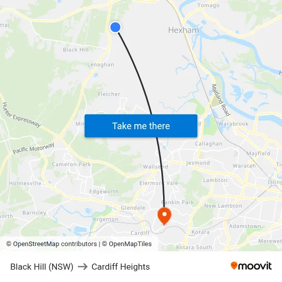 Black Hill (NSW) to Cardiff Heights map