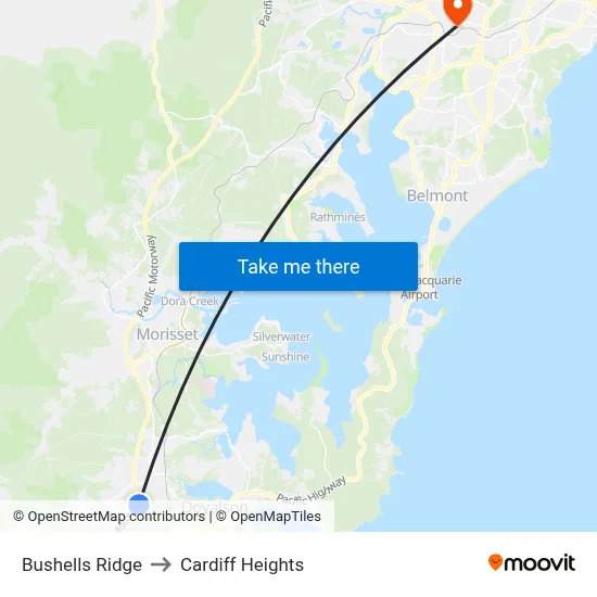 Bushells Ridge to Cardiff Heights map