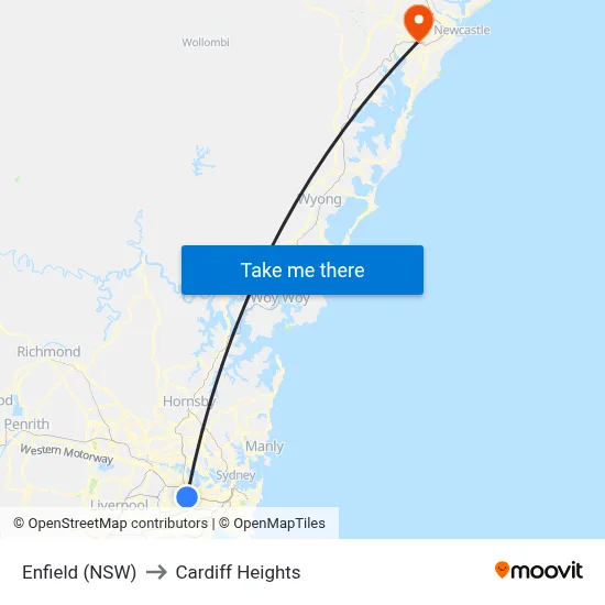 Enfield (NSW) to Cardiff Heights map