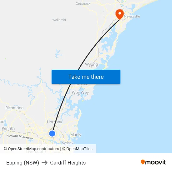 Epping (NSW) to Cardiff Heights map