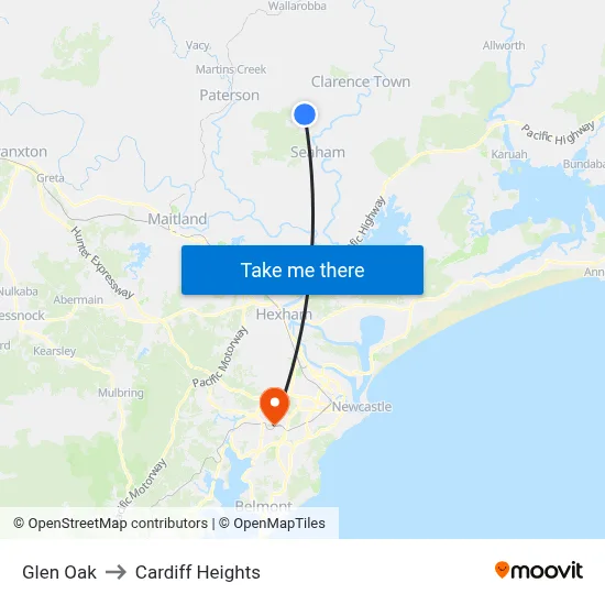 Glen Oak to Cardiff Heights map
