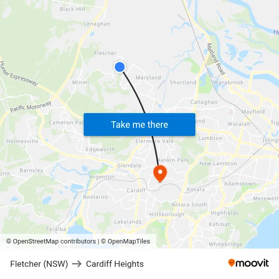 Fletcher (NSW) to Cardiff Heights map