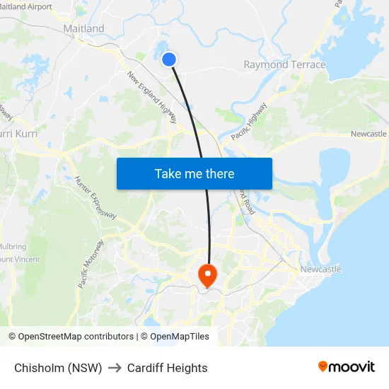 Chisholm (NSW) to Cardiff Heights map