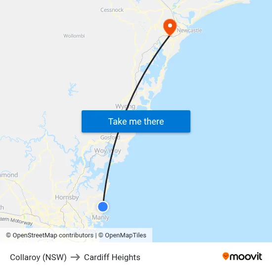 Collaroy (NSW) to Cardiff Heights map