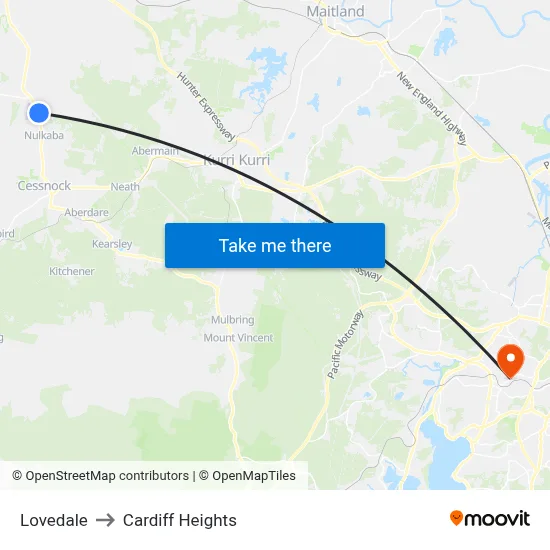 Lovedale to Cardiff Heights map