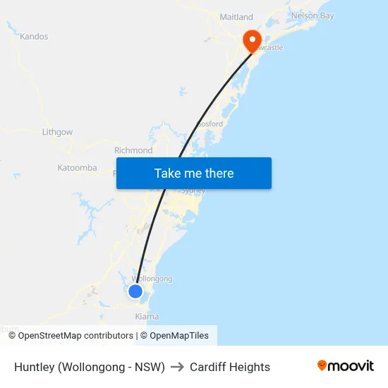 Huntley (Wollongong - NSW) to Cardiff Heights map