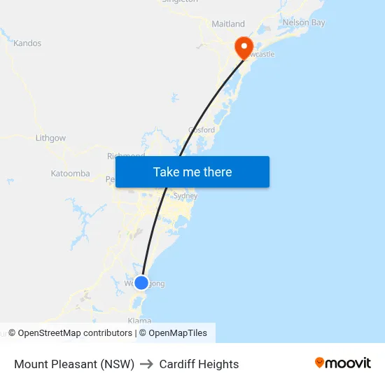 Mount Pleasant (NSW) to Cardiff Heights map
