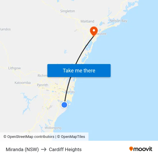 Miranda (NSW) to Cardiff Heights map