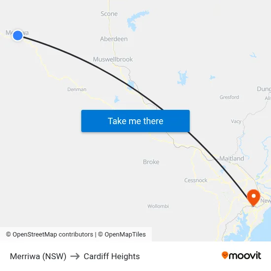 Merriwa (NSW) to Cardiff Heights map