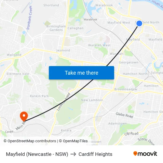 Mayfield (Newcastle - NSW) to Cardiff Heights map