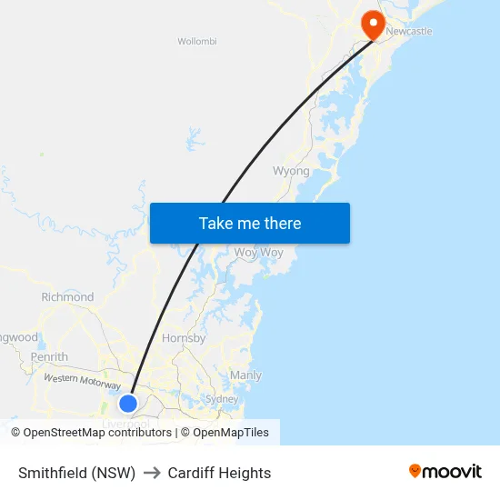 Smithfield (NSW) to Cardiff Heights map