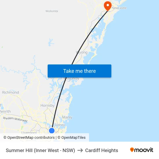Summer Hill (Inner West - NSW) to Cardiff Heights map