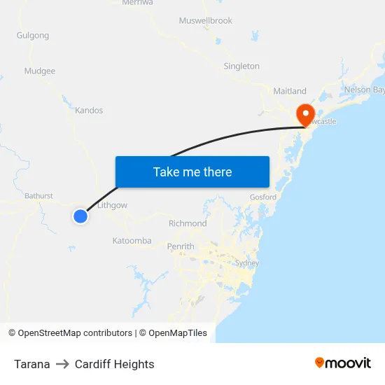 Tarana to Cardiff Heights map
