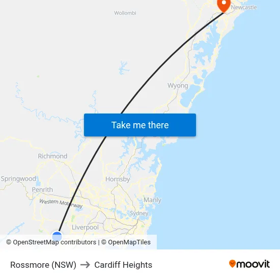 Rossmore (NSW) to Cardiff Heights map