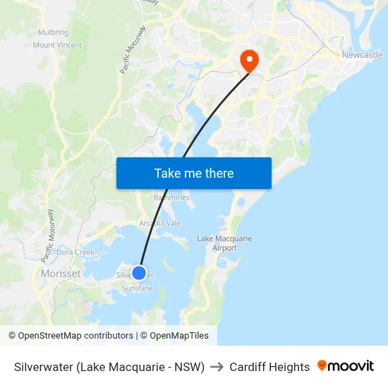 Silverwater (Lake Macquarie - NSW) to Cardiff Heights map