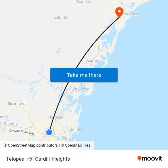 Telopea to Cardiff Heights map