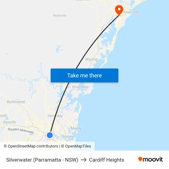 Silverwater (Parramatta - NSW) to Cardiff Heights map
