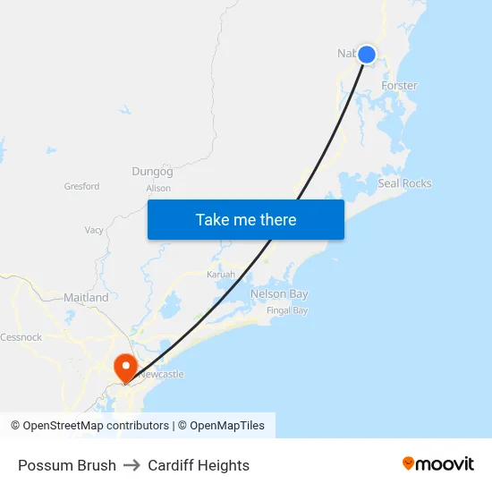 Possum Brush to Cardiff Heights map