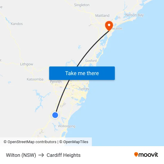 Wilton (NSW) to Cardiff Heights map