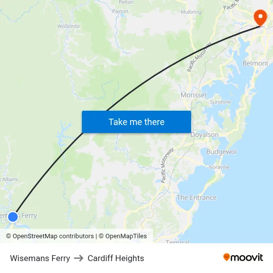 Wisemans Ferry to Cardiff Heights map