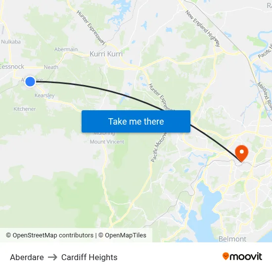 Aberdare to Cardiff Heights map