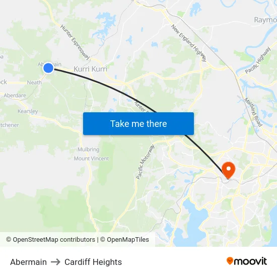 Abermain to Cardiff Heights map