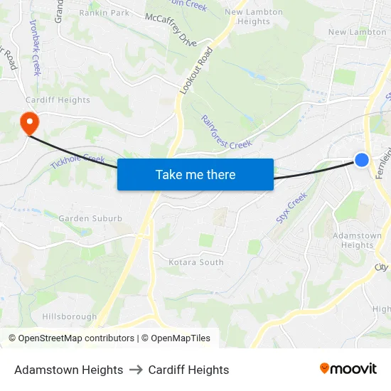 Adamstown Heights to Cardiff Heights map