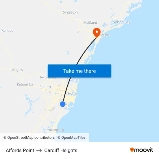 Alfords Point to Cardiff Heights map