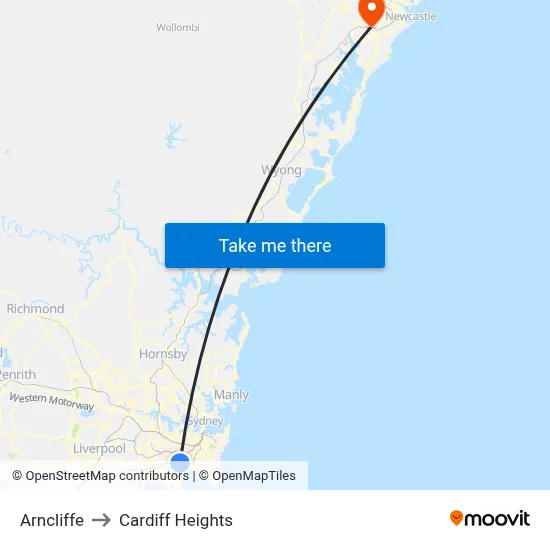 Arncliffe to Cardiff Heights map