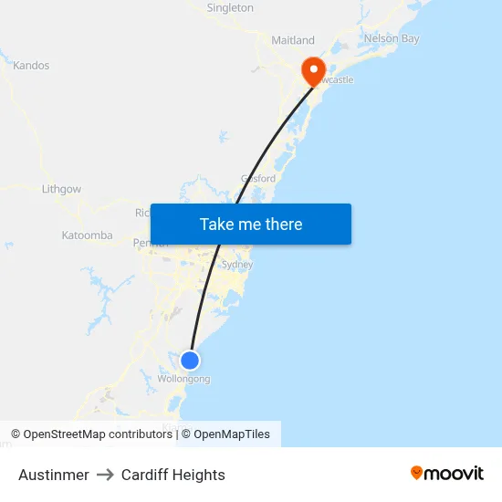 Austinmer to Cardiff Heights map