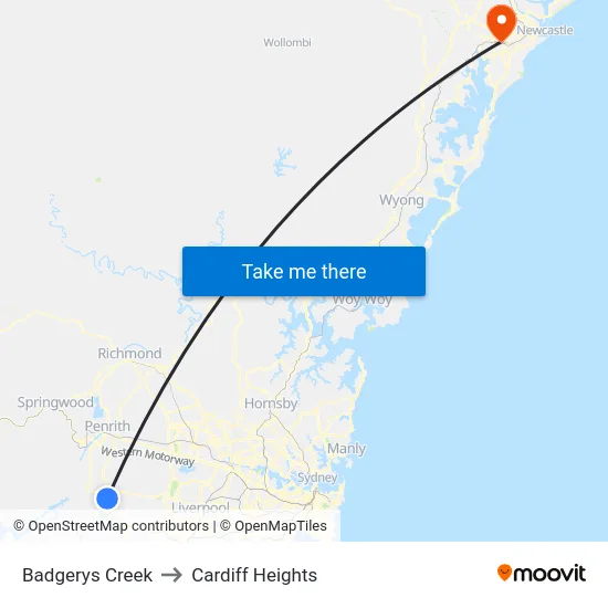 Badgerys Creek to Cardiff Heights map