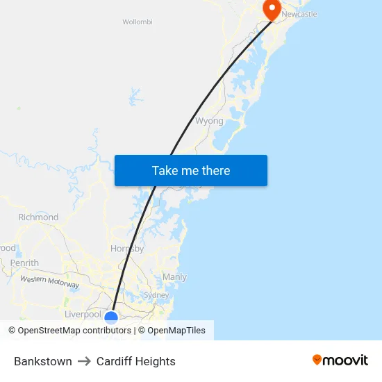 Bankstown to Cardiff Heights map