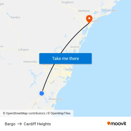 Bargo to Cardiff Heights map