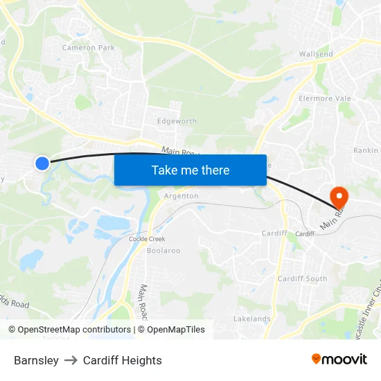 Barnsley to Cardiff Heights map